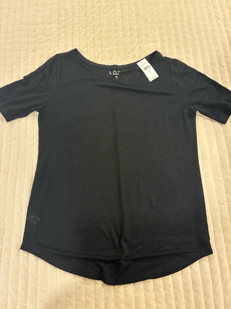 Loft Linen Black Scoop Neck Short Sleeve Tee New Xs
